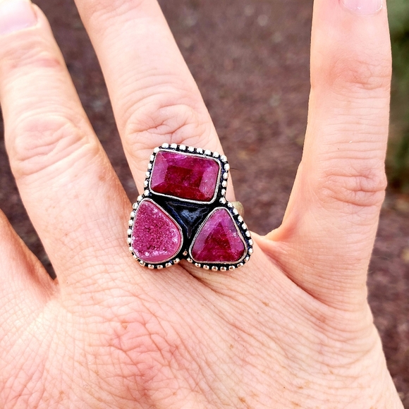 New Cherry Ruby and Druzy 925 Silver Ring. - Picture 5 of 14